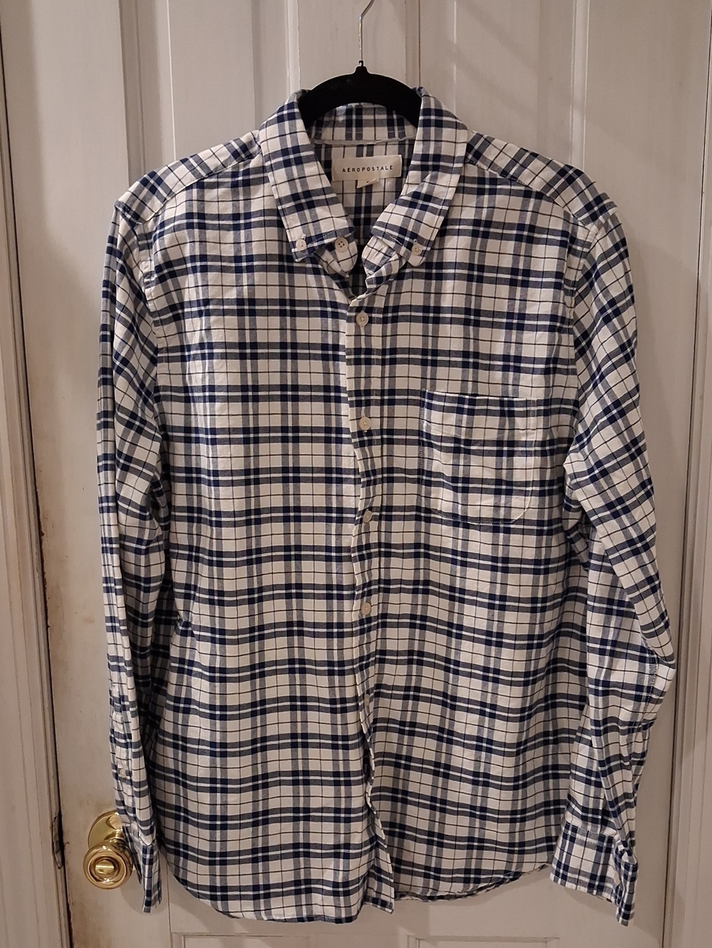 Aeropostale Men’s Navy and White Plaid Button-Down Shirt